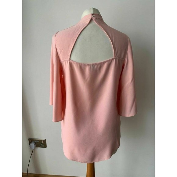 River Island Light Pink Blouse High Neck Size 8  Bell Sleeves - Picture 4 of 7